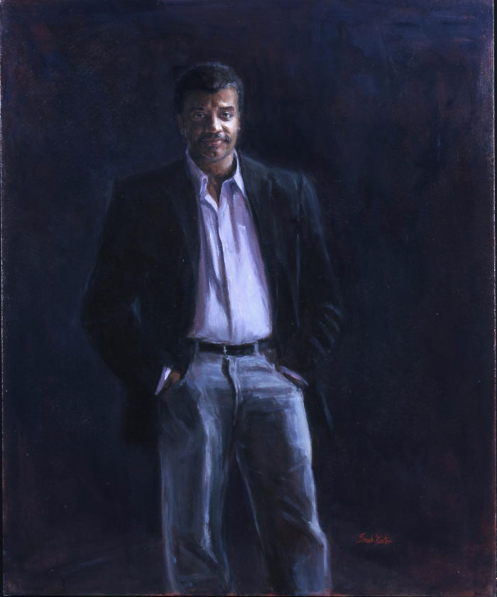 A standing portrait of Neil deGrasse Tyson painted in oil.