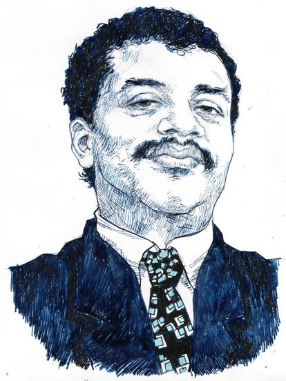 An headshot of Neil deGrasse Tyson sketched with pen.