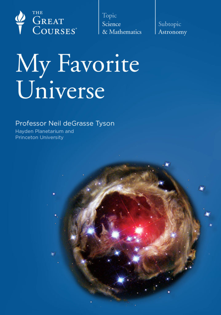 Cover art for My Favorite Universe course. The cover is blue, with a cropped image of a nebula and stars.