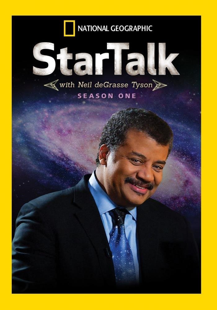 The cover art for StarTalk, with a photo of Neil deGrasse Tyson in front of a spiral galaxy.